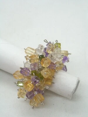 ANELLO a fascia in ARGENTO 925 con ciuffo di Ametiste e Quarzi - Pietre Dure - - Immagine 1 di 4