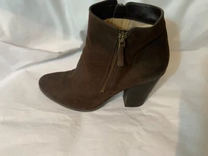 Womens Michael Kors Dark Brown Leather Ankle Boot Size 9.5 M double zip - Picture 1 of 11