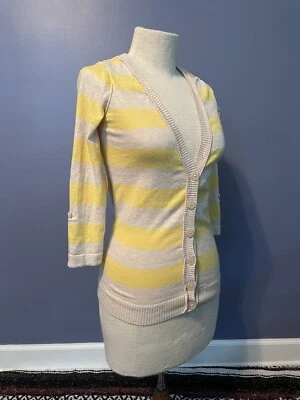 Forever 21 S Yellow Striped V Neck Cardigan - Image 1 of 2