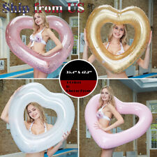 42" Heart Glitter Inflatable Pool Raft Float Tube Summer Selfie Party Swimming