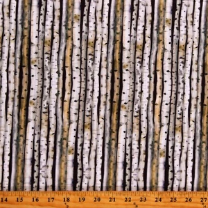 Cotton White Birch Trees Bark Multicolor Fabric Print by Yard D482.61 - Picture 1 of 1
