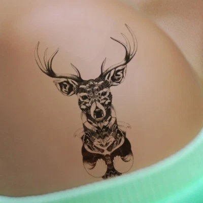 JUSTFOX Temporäres Tattoo Hirsch Rose Schwarz Design Klebetattoo