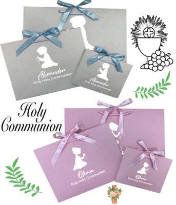 Sacolas de presente da 1ª Comunhão - Bolsa de presente personalizada com fita especial - Menino menina - Imagem 1 de 4