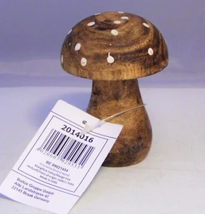 Boltze Home Deko-Pilz Pucky 8,5 cm hoch Mango-Holz natur mit weißen Punkten NEU - Picture 1 of 1