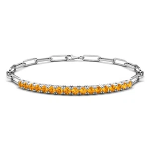 Citrine Round 4.00mm Tennis Paperclip Adjustable Chain Bracelet - Picture 1 of 4