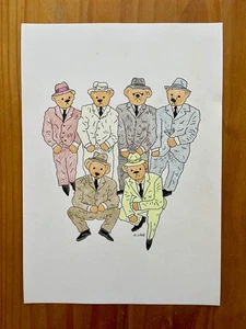The Teddy Boys, único en su clase, dibujo original, osos de peluche, de Oliver Lake - Imagen 1 de 4