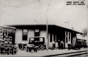 Railroad Train Station Depot White City, KS Kansas Vintage Car People Postcard - Picture 1 of 2