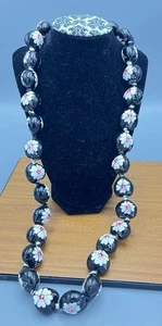Kukui Nut Lei Hawaii Necklace Hand Painted Hibiscus Plumeria Flower - Picture 1 of 3