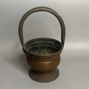 Vintage antiker geschlagener Kupfer & Messing Ascheeimer / Kohleschaufel gehämmerte Patina - Bild 1 von 15