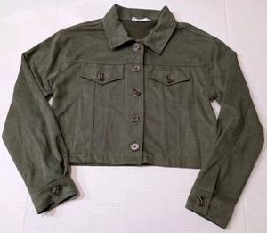 Knitworks Green Cropped Jacket Button Up Collared Stretch Girls XL/16 Women's XS - Picture 1 of 6