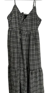 Forever 21 kariertes Kleid schwarz weiß Cami Maxi lange Träger zum Binden fließend Übergröße 1X - Bild 1 von 10