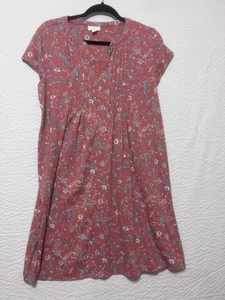 J Jill Dusty Rose Paisley Pintucked Short Sleeve V-Neck Dress Size PM (C5-1) - Picture 1 of 11