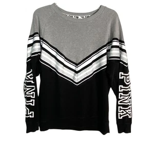 PINK Victorias Secret Varsity Sweatshirt Women's Sz XS Gray Black Oversized - Picture 1 of 5