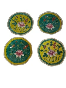 Set 4 Antique 19th Century Chinese Porcelain Hand Painted Footed Bowls Floral - Picture 1 of 7