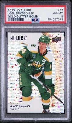 2023-24 UD Allure Joel Eriksson Ek Gold Glitter Bomb PSA 8 /199 Minnesota Wild - Image 1 of 2