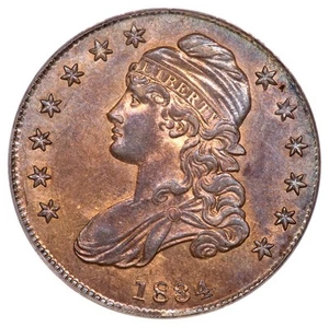 1834 O-111 50C Small Date, Small Letters Capped Bust Half Dollar PCGS AU58 - Picture 1 of 2