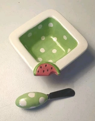 Tigela de mergulho de melancia verde rosa com espalhador aperitivo de cerâmica Hors d’oeuvre - Imagem 1 de 4