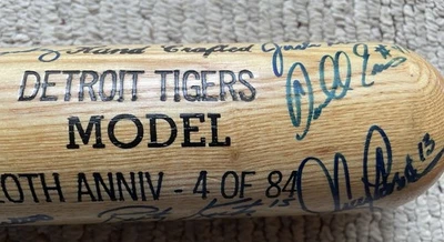 Bate de tamaño completo autografiado de los Tigres de Detroit 1984 por 34 Gibson Lou Whitaker Foto 1 de 3