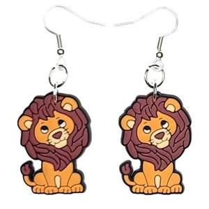 Lion Earrings Handmade Hypoallergenic Silver Plated Fishhooks - Picture 1 of 5