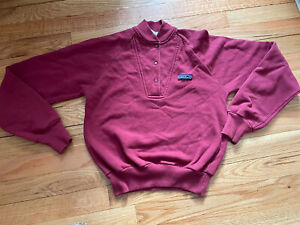 VTG PATAGONIA Kids Sweatshirt Snap Button  Fleece Rare Unique USA 7/8 Small Red