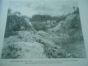 Gravure 1895 - Cuba Le Pont du Chemin de Fer à Caney détruit par les insurgés - Foto 1 di 1