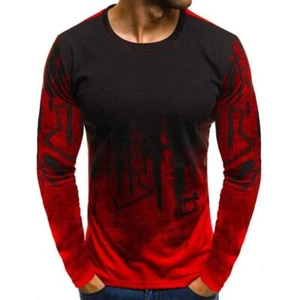 Henley Grandad Top Crew Neck Slim Muscle Tee Men Camo Long Sleeve T-shirt Casual - Picture 1 of 10