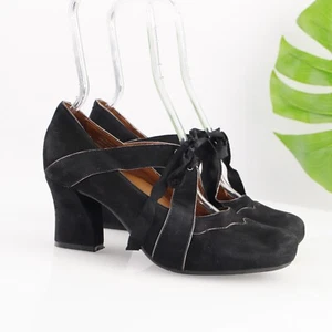 Earthies Sarenza Mary Jane Damen-Pump Größe 8,5 schwarzer eleganter Wildlederschuh zum Binden - Bild 1 von 13