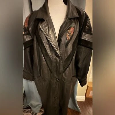 Diana Marco Vintage Leather Coat with tapestry design accents - Image 1 of 4