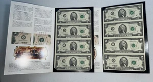 1995 $2 Bills Note - TWO Uncut Sheets of 4 in folder - Picture 1 of 7
