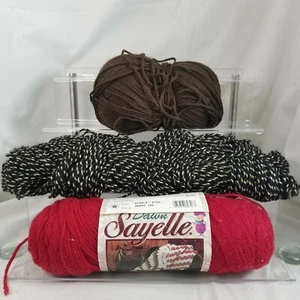 3 YARNS SCARLET RED & BROWN & Mixed brown or black and white 8.7 oz - Picture 1 of 12