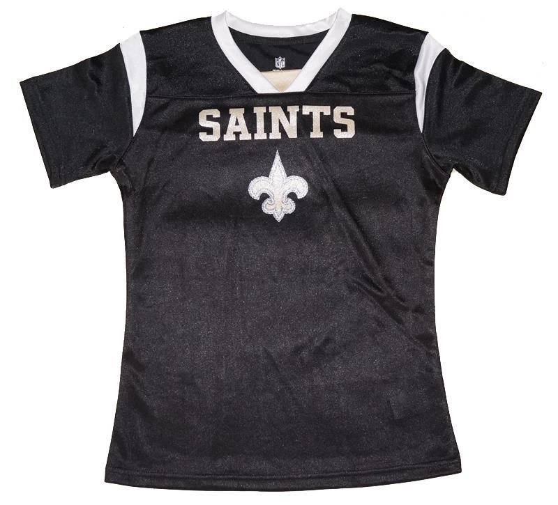 NWT New Orleans Saints NFL Girls 7-16 V-Neck Jersey T-Shirt - Black - Image 1 of 1