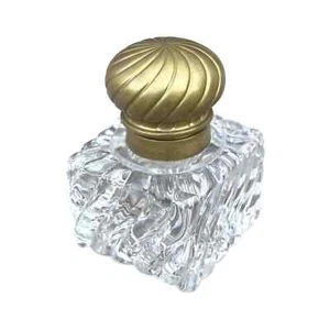 Antique crystal inkwell with ribbed copper lid square cut early 20th-century - Picture 1 of 10