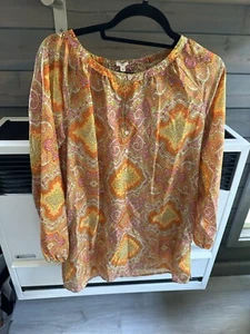 J Crew Women 100% Silk Paisley Tunic Top Shirt Blouse Size Med - Picture 1 of 5