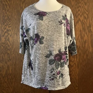 Bobbie Brooks Batwing Sleeve Blouse Women's Size XL Gray Purple Floral - Picture 1 of 3
