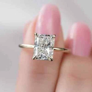 2.10 Ct Radiant Cut Moissanite Solitaire Engagement Ring 14K Yellow Gold Plated - Picture 1 of 4