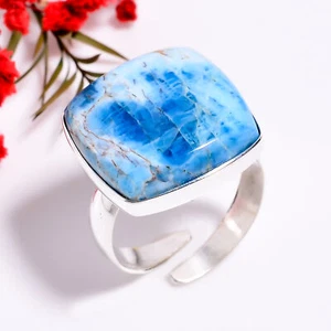 Neon Blue Apatite Gemstone Handmade 925 Silver Plated Ring Adjustable GSR-8780 - Picture 1 of 2