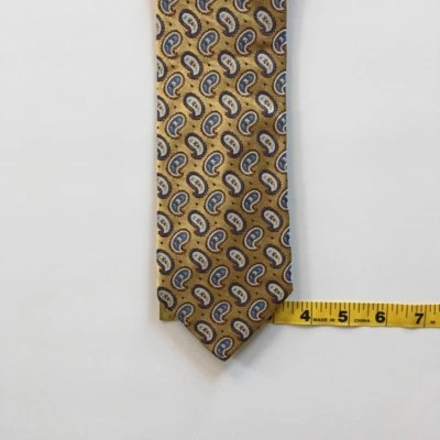 Галстук Holland & Sherry золотой пейсли синий коричневый 100% шелк ручной работы в США PA0707 - Изображение 1 из 4