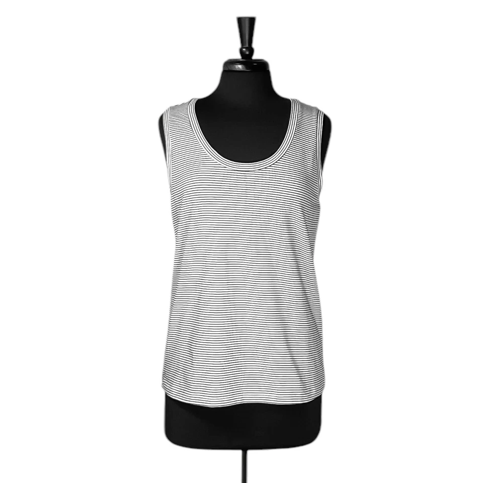 Theory Women's Easy Tank Black Cream Ranmire Stripe Stretch Sleeveless Top L NWT - Изображение 1 из 4