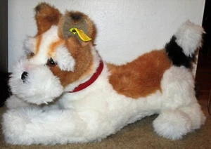 RARE VTG STEIFF PLUSH FOX TERRIER DOG PLAYFUL GLASS EYES RED COLLAR 16" VGC  - Picture 1 of 4
