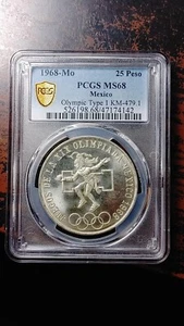 1968 Mo Mexico Silver 25 Pesos Olympics Type 1 PCGS MS68 Top Pop 34/0 2908 - Picture 1 of 5