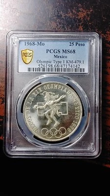 1968 Mo Mexico Silver 25 Pesos Olympics Type 1 PCGS MS68                    2908 - Image 1 of 4