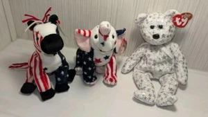 Lefty, Righty + Begining Beanie Babies Yr 2000 USA Patriotic Election Year Rare - Picture 1 of 9