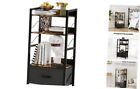 Small Bookshelf Wood Industrial Book Shelf with Drawer Metal Small 4-Tier