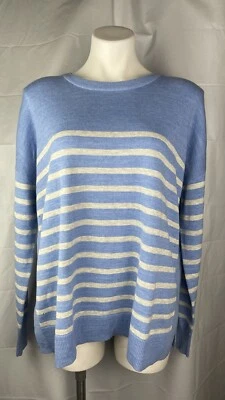 Suéter Vineyard Vines 100 % algodón para mujer a rayas azul gris hombro caído talla L Foto 1 de 4