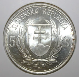 A5 - Slovakia 50 Korun 1944 Brilliant Unc. Silver Coin - President Tiso *** Nice - Picture 1 of 2