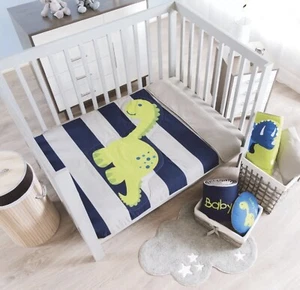 DINOSAURS BABY BOY CRIB BEDDING NURSERY SET 4 PCS 100% COTTON - Picture 1 of 2
