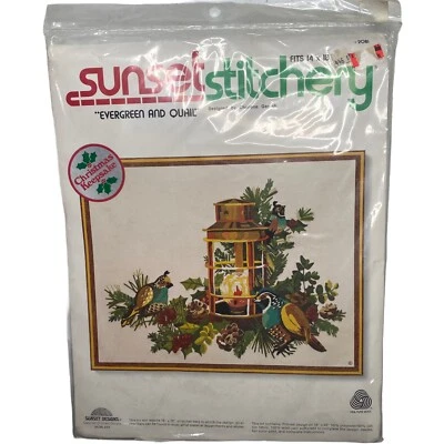 Kit de agujas Sunset Stitchery Crewel Evergreen y Codorniz Navidad 14 x 18  Foto 1 de 4