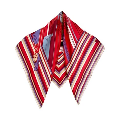 "Bufanda de seda colorida vintage Lanvin Paris a rayas tendrilos hecha en Francia 30"" cuadrados" Foto 1 de 4