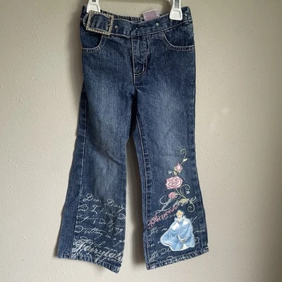 复古 Y2K 迪士尼公主灰姑娘儿童牛仔喇叭牛仔裤学步女孩 4 码 — 第 1/4 张图片