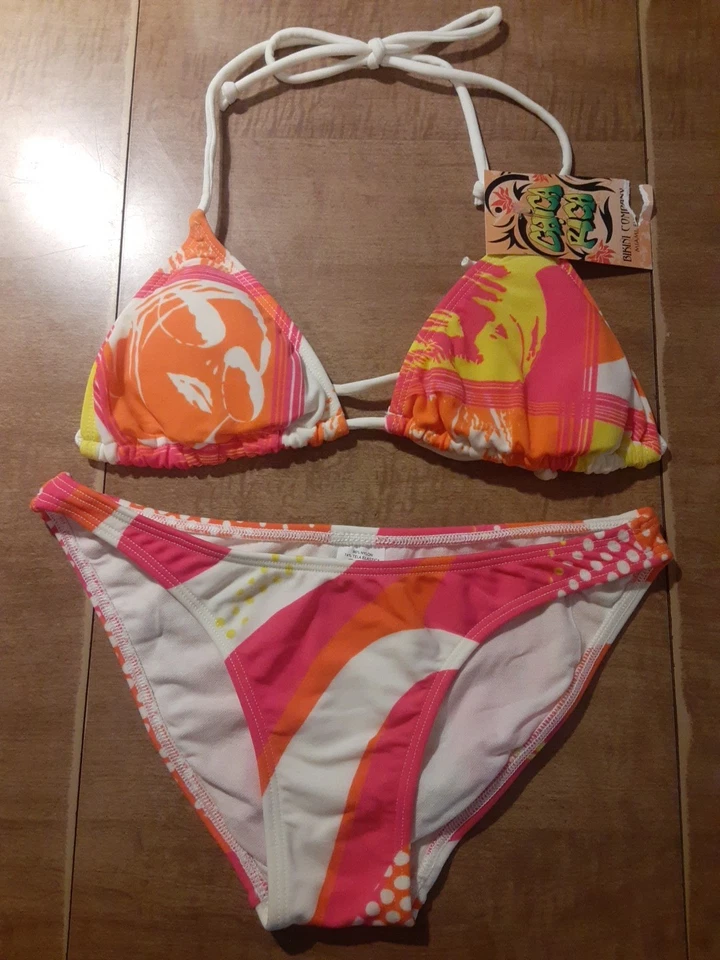 Chica Rica Pink/Orange Abstract Bikini Size Small 5 - Image 1 of 3